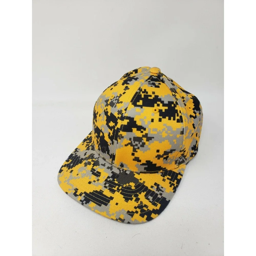 Pacific Headwear 708F Black & Yellow Camo Cap Hat  Lightening Bolt Fitted SM- MD